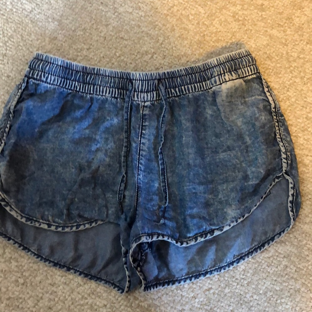 Soft denim drawstring shorts